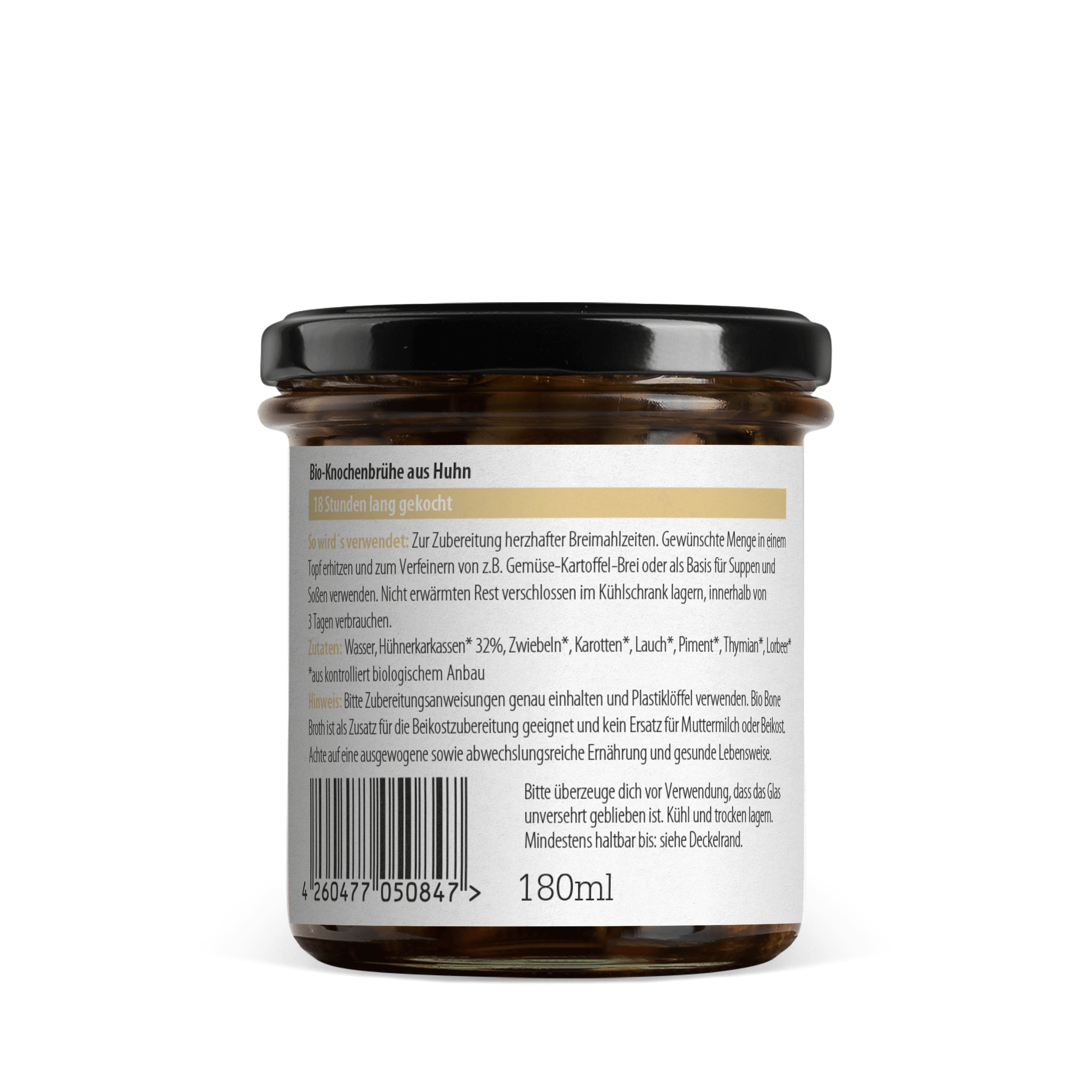Verpackung (Glas) Rückansicht Bio Knochenbrühe für Kinder (Bio-Huhn)