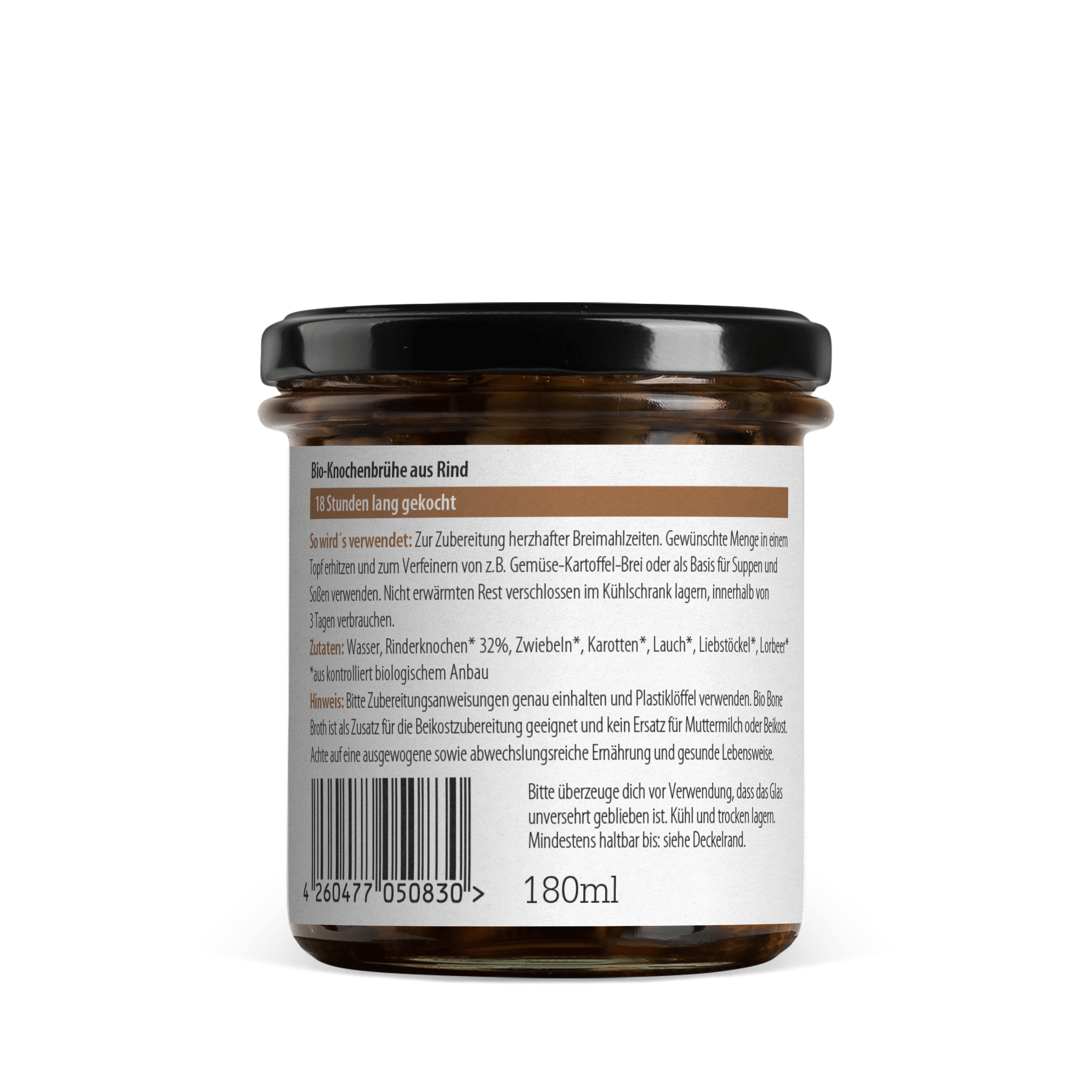 Verpackung (Glas) Rückansicht Bio Knochenbrühe für Kinder (Bio-Rind)