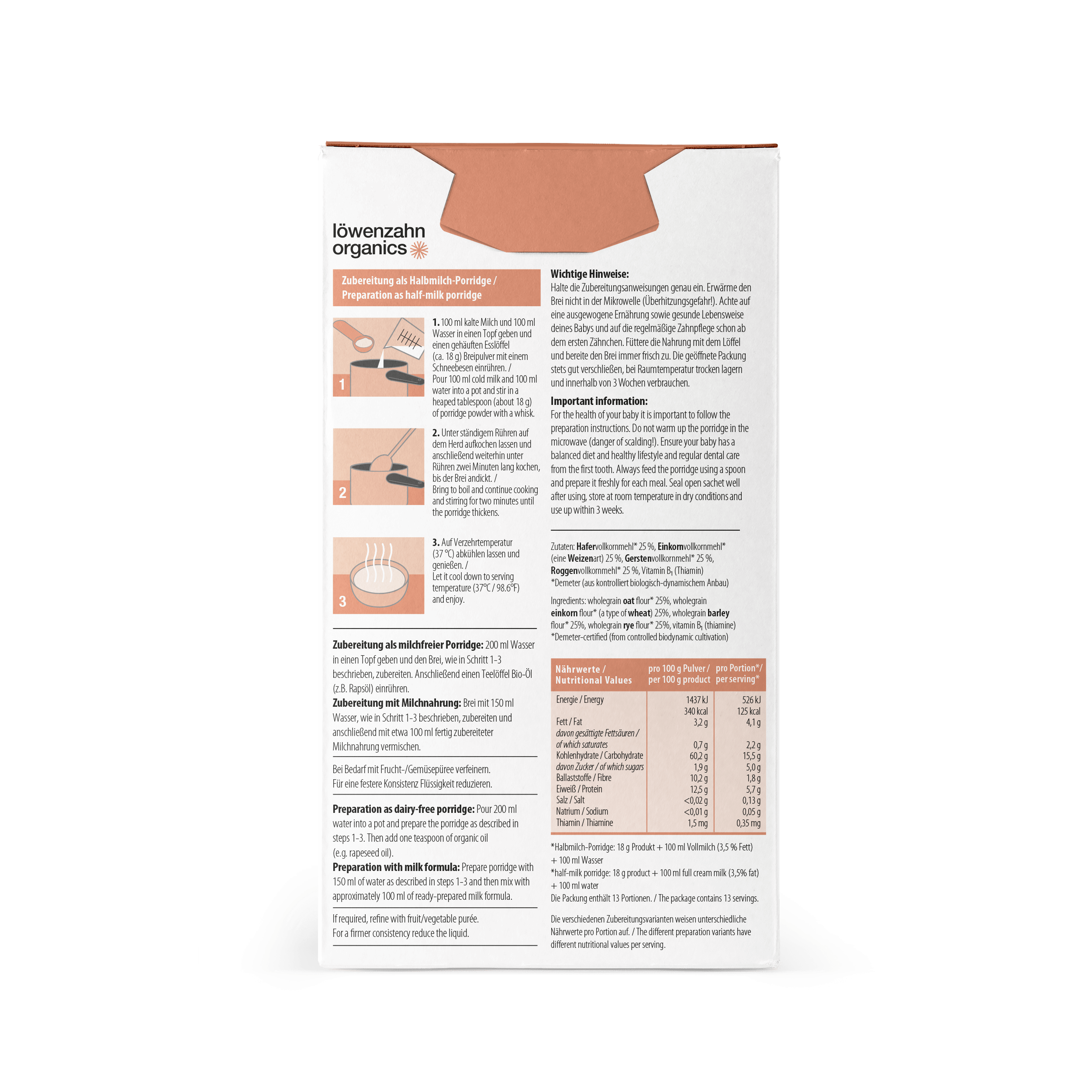 Baby Porridge Verpackung Rückansicht