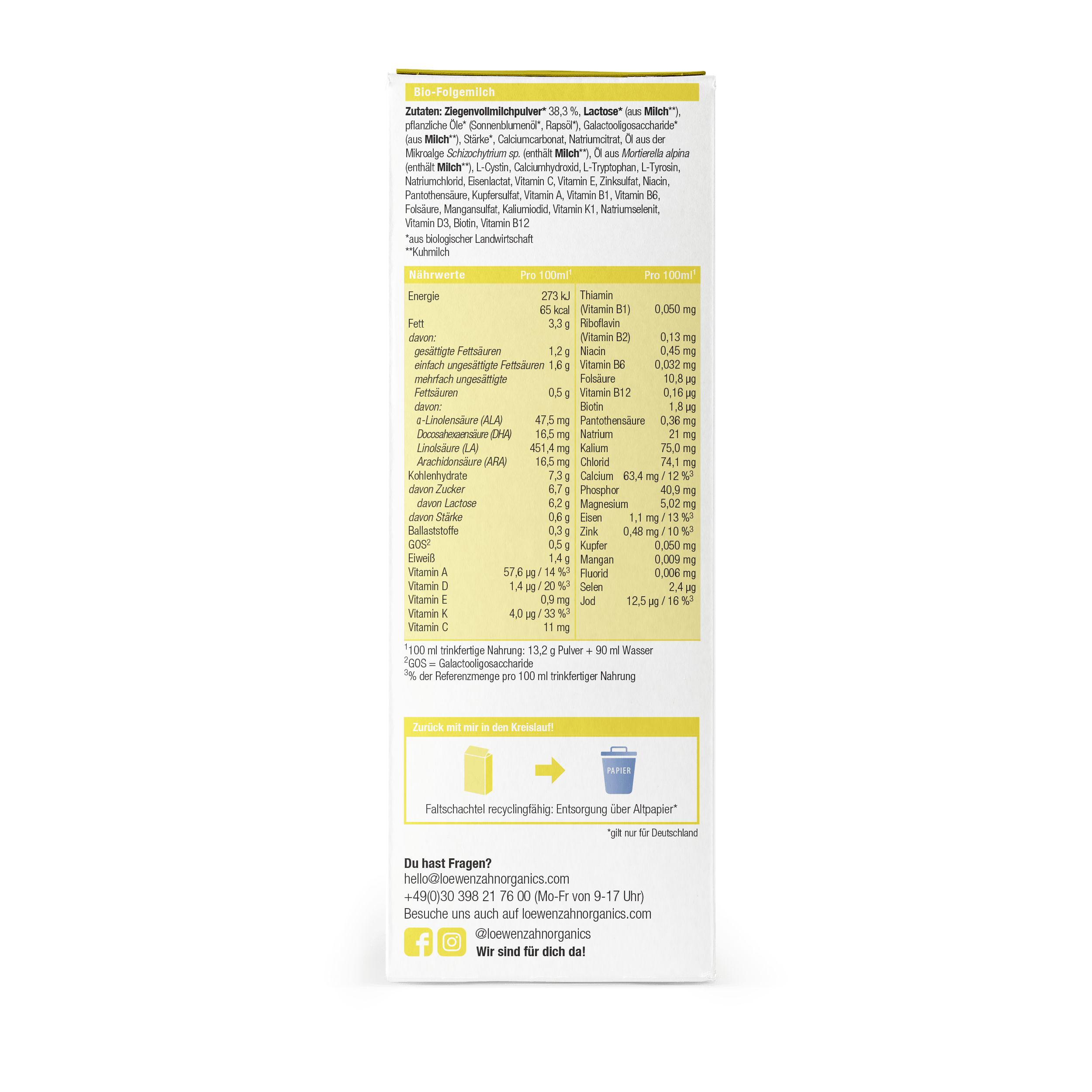 Bio Folgemilch aus Ziegenmilch